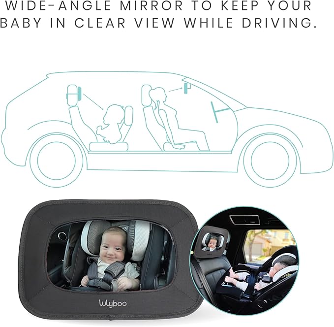 Lulyboo Baby Mirror for Car, Adjustable Rear Facing Back Car Seat Mirror, Black