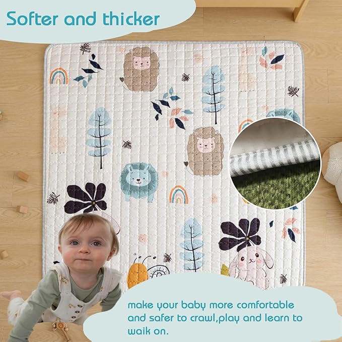Baby Play Mat,50x50 Play Mat for Floor, Soft Thick Baby Floor Play Mat for Infants, Babies, Toddlers Tummy Time,Baby Crawling Mat,Machine Washable Cushioned for Playpen,Animals