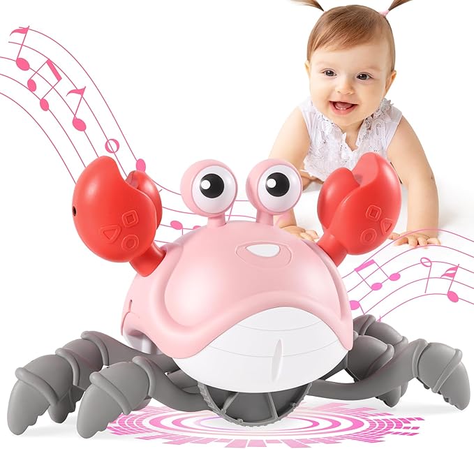 Gigilli Crawling Crab Baby Girl Toys, Tummy Time Baby Toys 6-12-18 Month, Infant Learning Crawl Walking Dancing Crab with Music&Speed Control for 3 4 5 6+ Girls Year Easter Birthday 1 2 3 Gifts