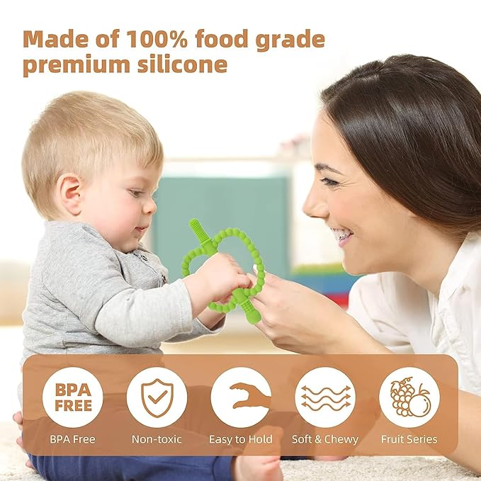 Fu Store Hollow Teether Tube 2 Pack Apple Shape Chew Straw Sensory Toy for Infant Toddlers Silicone Tubes Teething Toys for Babies 0-6 0-12 0-36 Months Gifts Teething Relief Soothing Gums (Red Green)