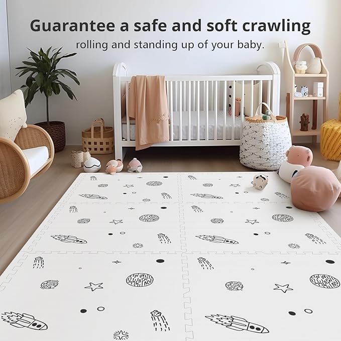 PIGLOG Baby Play Mat, 72x48-Inch Baby Foam Play Mat,6-Piece Interlocking Foam Floor Tiles for Toddlers, Waterproof,Floor Mats for Kids,Baby Foam Play Mat for Babies & Toddlers, Crawling Mat(Space)