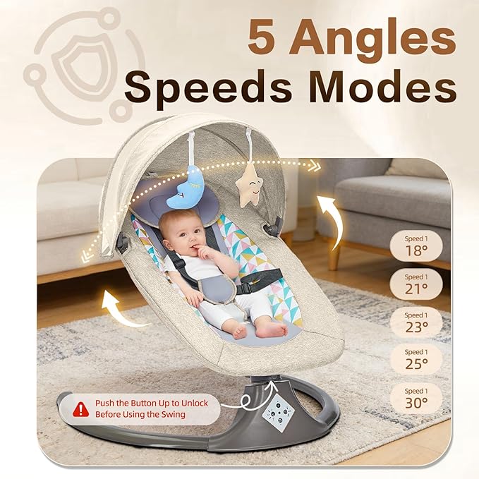 Electric Baby Swing for Infants,Multifunctional 3-in-1 Rocker,5-Speed Adjustable,Remote Control,10 Melodies,5-Point Harness,for Infants Up to 30 lbs, Up to 12 Months Easy Assembly (khaki)