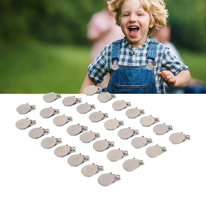 Round Pacifier Clips,30pcs Metal Round Pacifier Clips for Toddler Rust Prevention Electroplated Stainless Steel Suspender Clips for Teething