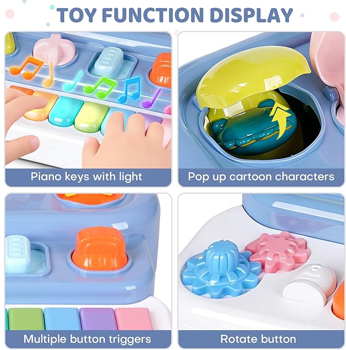 Interactive Pop Up Music Piano Toy with Music & Lights, Montessori Animal Cause and Effect Toys, STEM Learning Educational Baby Toy for Toddlers 1-3 Years Old, Gift for Infants 6-12 Months