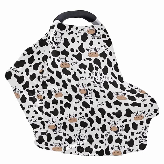 AFPANQZ Milk Cow Print Nursing Cover Breastfeeding Scarf Baby Car Seat Covers Infant Stroller Cover Carseat Canopy for Girls and Boys White Black Breathable Stroller Canopies