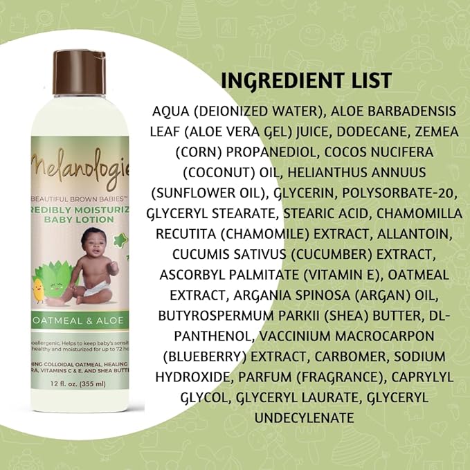Melanologie Beautiful Brown Babies Incredibly Moisturizing Baby Lotion with 1% Colloidal Oatmeal, Fragrance-, Alcohol-, Paraben- Phthalate-, Peservative, & Dye-Free, 12 fl. Oz