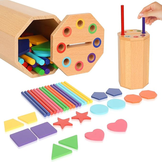 Montessori Toys for 1-3 Year Old: 2 in 1 Wooden Learning Color Sorting Toys for Toddlers Age 1 2 3, Educational Fine Motor Developmental Sensory Matching Game Activities, 12 18 24 Months Kids Boy Girl
