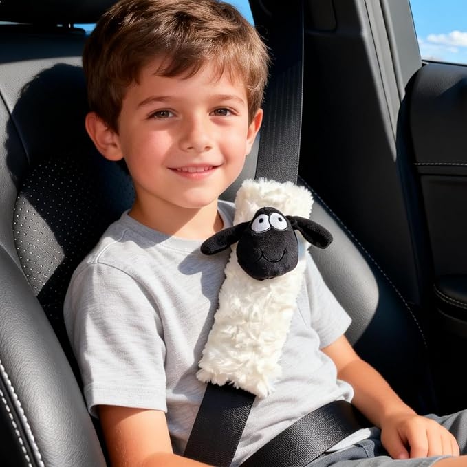 2 PCS Seat Belt Cover Pad, Cute Kawaii Sheep Seatbelt Covers for Kids, Winter Plush Fluffy Soft Seat Belt Cover, Seatbelt Cushion,Car Seat Strap Pads (H-Sheep)