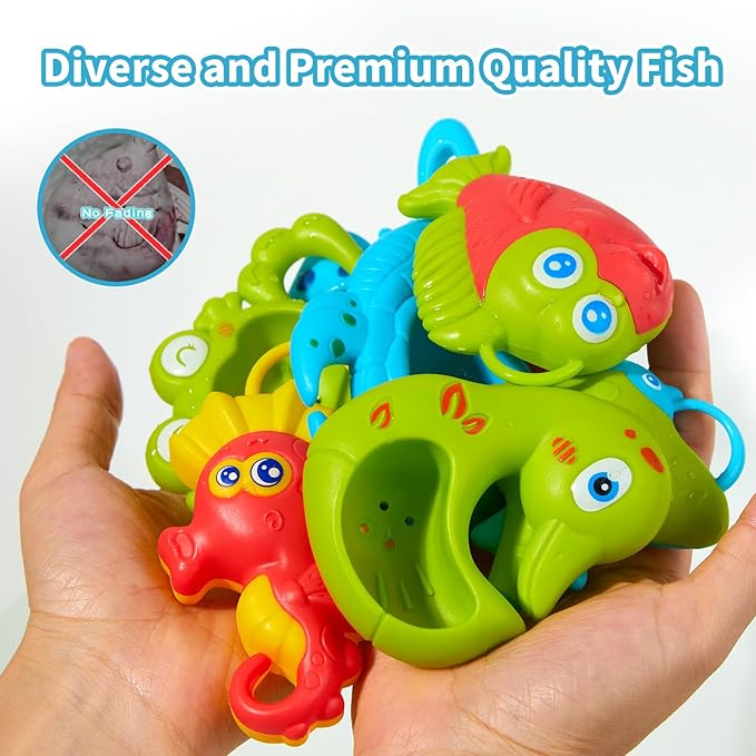 Toddler Bath Toys for Kids Ages 1-3, 26PCS Mold Free Bathtub Pool Water Table Toys with Pole Rod Net Outdoor Plastic Floating Fish and Mesh Bag, Birthday Gifts for Kids Age 3 4 5 6 7 8 Year Old