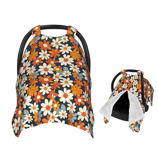Retro Daisy Floral Baby Car Seat Canopy Nursing Cover for Newborn Car Seat Breastfeeding Covers Blanket Newborn Shower Gift