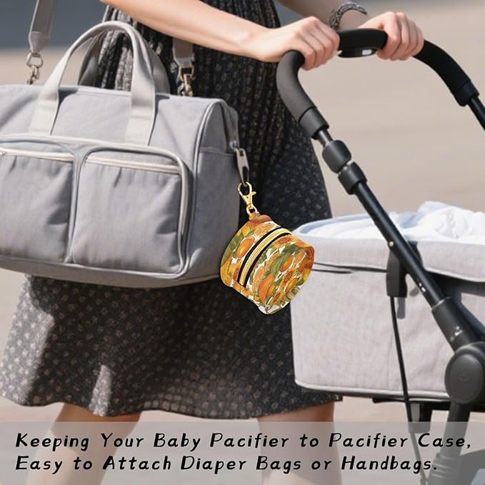 Pacifier Holder with Clip Pacifier Case for Diaper Bag Round Baby Pacifier Pouch Box Bag Portable Sunflowers and Fruity Oranges