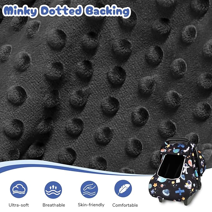 Baby Car Seat Cover, Windproof Carseat Cover for Infant Girls, Infant Warm Carseat Canopy with Double Layer Fabric for Winter, Compatible with Most Baby Car Seat, Black Space