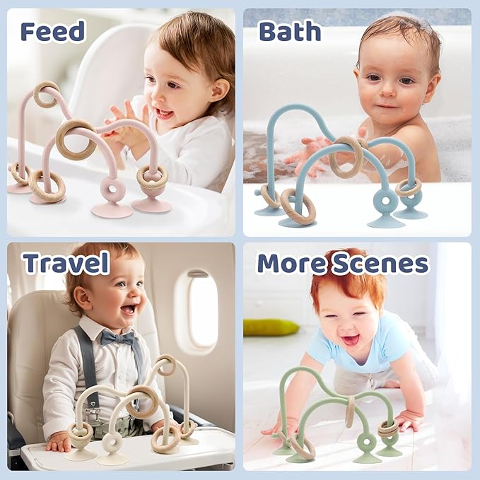 Baby High Chair Suction Toys Teething Chew - Baby Teething Table Toys Silicone Teethers, Food Grade Silicon for 6 12 18 Months (Blue)