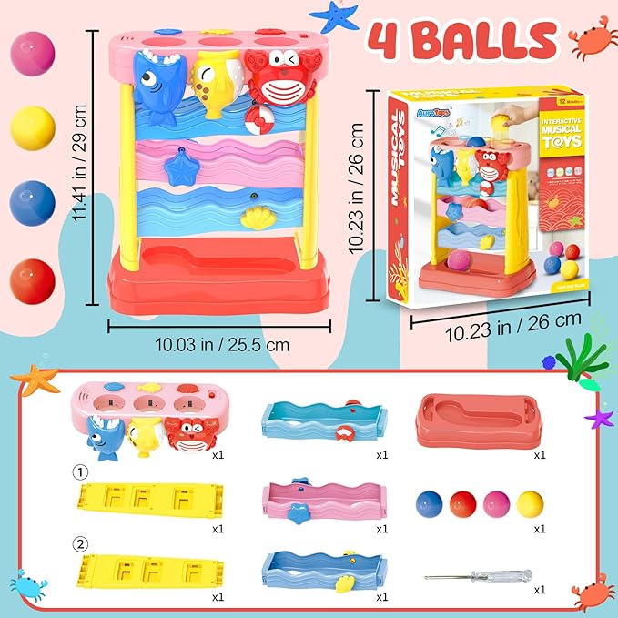 AuroTops Pound A Ball Toys for 1 2 3 Years Old Girls, Toddler Musical Montessori Toy for 6-12-18-24 Months, Interactive Toys with Light & Sound,Christmas Birthday Gifts for Baby Age 1-2 Years Old