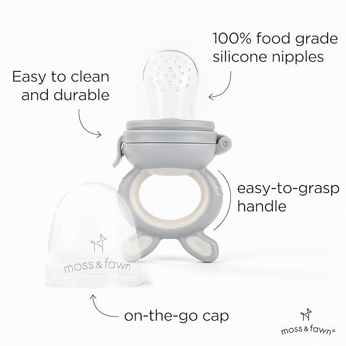 Moss and Fawn Forage Feeder - Baby Fruit Feeder, Frozen Breast Milk Popsicle Teether & Pacifier - BPA, PVC & Phthalate-Free - Dew