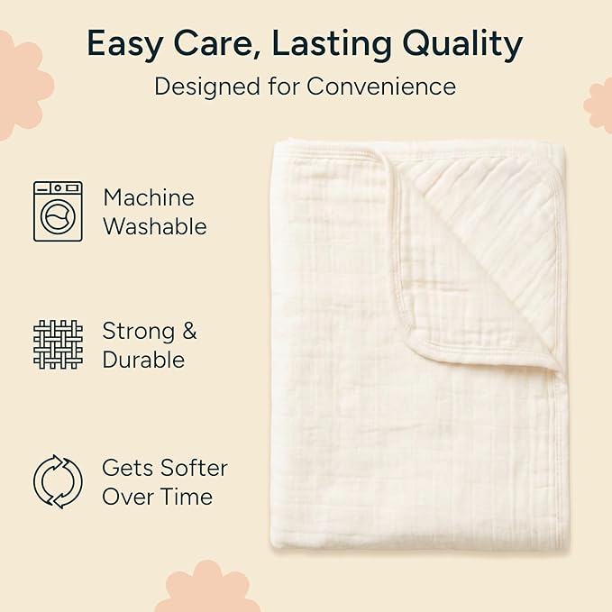 Hands-Free Hooded Towel 100% Organic Premium Muslin Cotton, 30" x 30", Ultra-Absorbent, Soft, Breathable, Hypoallergenic, Multipurpose, Gifts for Babies & Infants