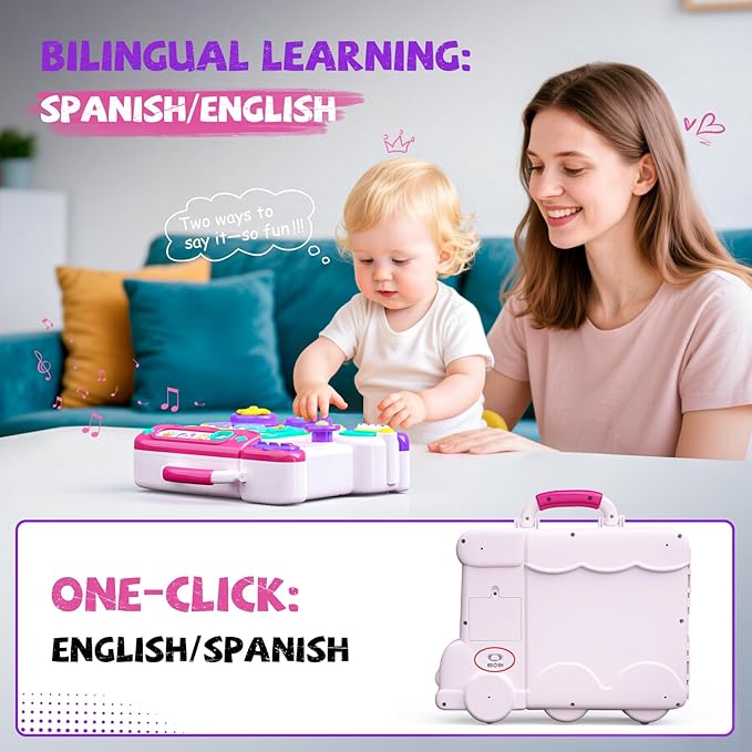 54-in-1 English & Spanish Busy Board Montessori Toys Gift for 1 2 Year Old Girls, Educational Montessori Learning Toys for 1 Year Old, Christmas Toys Gifts for 1 2 Year Old Girl, 1 Year Old Gift Toy