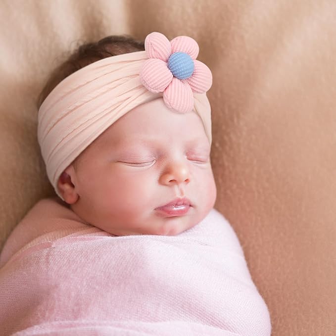 DRESHOW BQUBO Baby Flower Headbands Baby Girls Nylon Headbands Stretchy Hairbands Handmade Hair Accessories for Newborn Infant Toddlers Kids Baby Essentials 3 Pcs