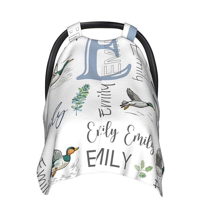 Personalized Baby Car Seat Canopy with Name Custom Minky Mallard Duck Car Seat Covers Nursing Cover for Breastfeeding Multi-Use Cover Infant Carrier Carseat Winter Cover for Newborn Girls Boys