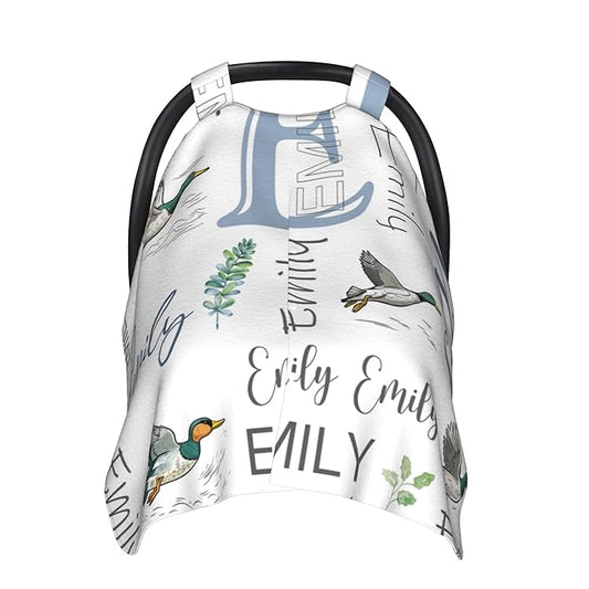 Personalized Baby Car Seat Canopy with Name Custom Minky Mallard Duck Car Seat Covers Nursing Cover for Breastfeeding Multi-Use Cover Infant Carrier Carseat Winter Cover for Newborn Girls Boys