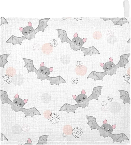 vvfelixl Baby Muslin Washcloths Cute Watercolor Flying Bats Baby Burp Cloths Cotton Baby Face Towel for Newborn Infants Boys Girls Soft and Absorbent 11.8 X 11.8 in, 3 Pack White