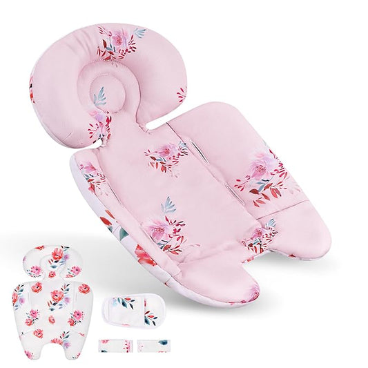 Mamaroo Infant Insert Compatible with 4moms MamaRoo & RockaRoo Swing | Enlarged Head & Body Support Cushion, Reversible Design, Soft Breathable Fabric with Flowers, Machine Washable