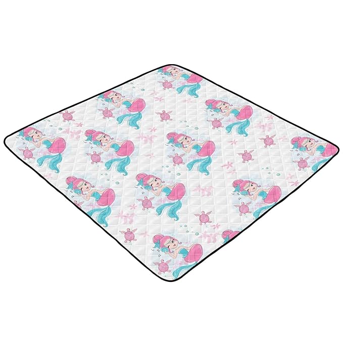 Baby Play Mat Beautiful Mermaid and Turtle 50 x 50 Playpen Mat Baby Play Mats for Floor Play Gym Crawling Mat Non-Slip Cushioned Baby Playmat for Infants, Babies, Toddlers