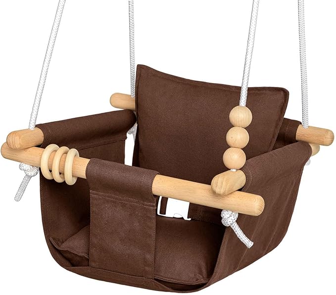 Baby Swing Outdoor and Indoor - Canvas Baby Swing 6 Months to 3 Years, Durable Baby Swing Chair, Indoor Baby Swing, Outdoor Baby Swing, Full Set of Ceiling Screws (Brown)