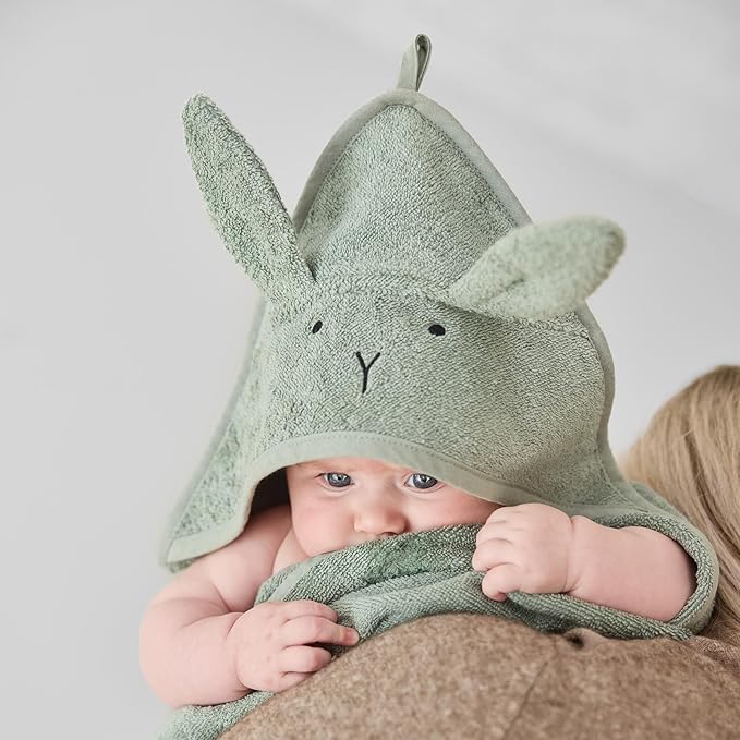 Hooded Baby Towel - 100% Cotton Baby Bath Towels – Baby Towels, Baby Bath Towels for Baby Boy, 32" x 32" Super-Soft and Absorbent Baby Towels for Newborn (Rabbit Roman Green)