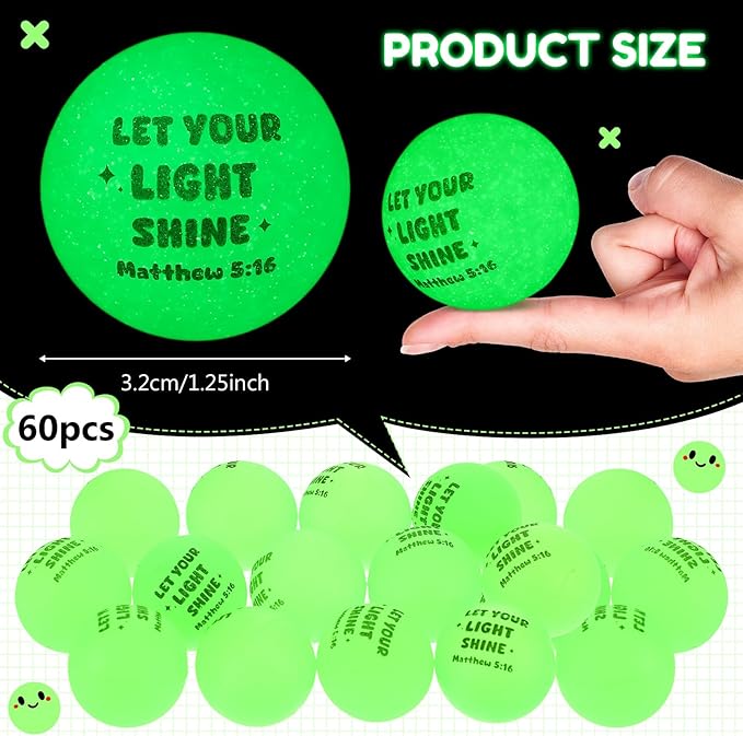 Seenelling 24 Pcs Christian Glow in the Dark Bouncy Balls Easter Jesus Bible Verse Rubber High Bouncing Balls Christian Party Favor Religious Classroom Gifts (Bible, Green)