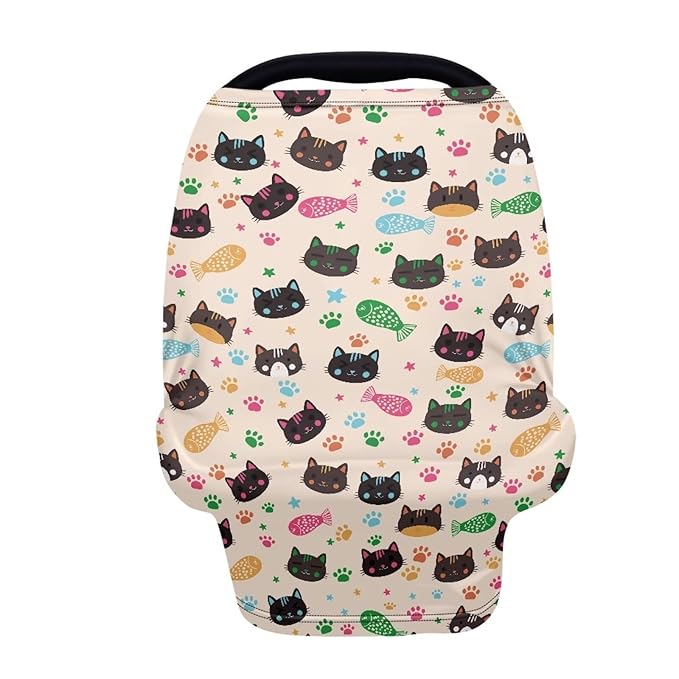 AFPANQZ Cats Design Car Seat Covers for Babies Stretchy Lightweight Soft Nursing Cover Breastfeeding Shield Carseat High Chairs Gender Neutral Shopping Carts Infant Baby Beanie and Bags