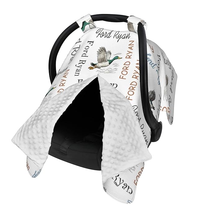Personalized Baby Car Seat Canopy with Name Custom Minky Mallard Duck Car Seat Covers Nursing Cover for Breastfeeding Multi-Use Cover Infant Carrier Carseat Winter Cover for Newborn Girls Boys