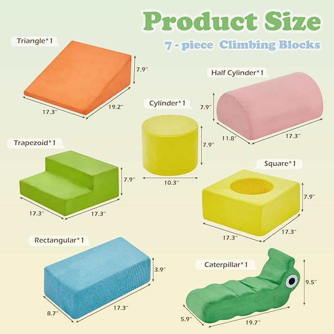 Climbing Toys for 1-3 Year Old,Toddler Climbing Toys Indoor, Baby Climbing Blocks, 7-Piece Soft Foam Climbing Blocks Set,Toddler Playtime Corner Climber Foam Play Gym for Climbing Crawling and Sliding