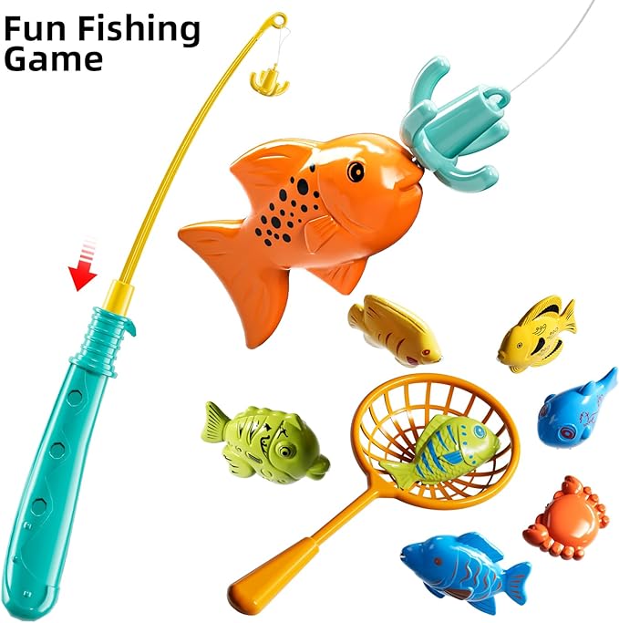 JUKUDAHU Magnet Fishing Game for Kids 3 4 5 6 7 8 Years Old - Pool Bath Toys for Toddlers, Pole Rod Net, Floating Fish Toys, Outdoor Party Toys for Boys Girls Kids Age 3-8 8-12 Year Old