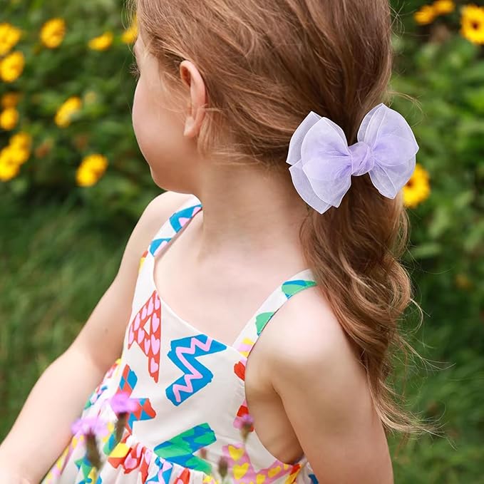 Purple Mesh Ribbon Hair Bows Clips 4" Organza Alligator Barrettes Hairpins for Girls Cute Halloween Costume Mermaid Birthday Dress Decor Accessories Back School Xmas Gift