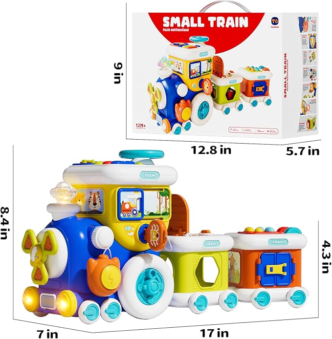 Montessori Toys for 1 Year Old Boy Girl, Musical Train Baby Toys 6-12 Months, 8 in 1 Activity Cube with Light Sound, Educational Gifts for Toddlers 1-3