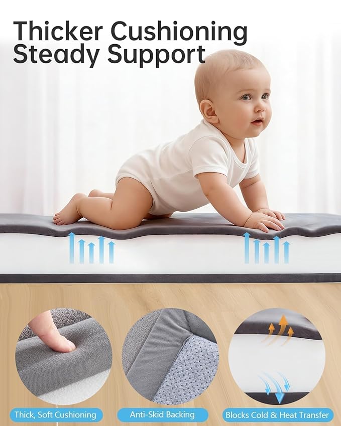Baby Play Mat for Floor Playpen Mat 1.3" Thick Elasti-Foam Padded Cushioning Non-Slip Backing Safe Playroom Tatami-Style Nursery Mat for Tummy Time & Crawling for Babies Toddlers Infants