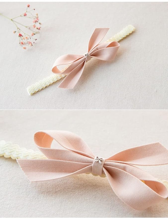 Baby Girls Lace Bow Headband Cute Chiffon Bow-Knot Toddler Hairband Elastic Soft Lace Infants Birthday Party Hair Accessories (Pink-2, One size)