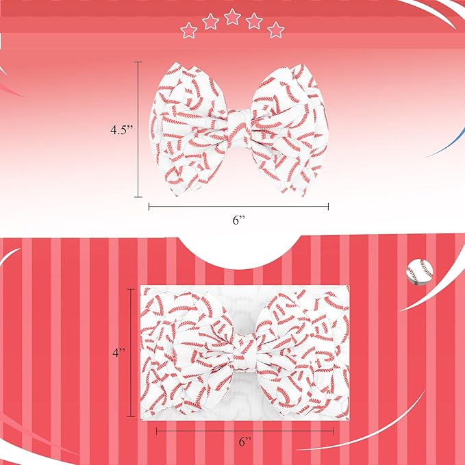YanJie 2PCS Baseball Headbands for Baby Girl 6’’ Softball Hair Bow Girls Head Wrap Wide & Thin Headband Sports Accessories for Newborn Infant Toddler