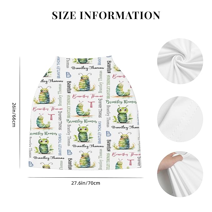 Personalized Baby Car Seat Cover with Name Stroller Canopy Custom Caterpillars Carseat Cover Newborn Baby Boy Girl Nursing Cover for Moms First Birthday Gift