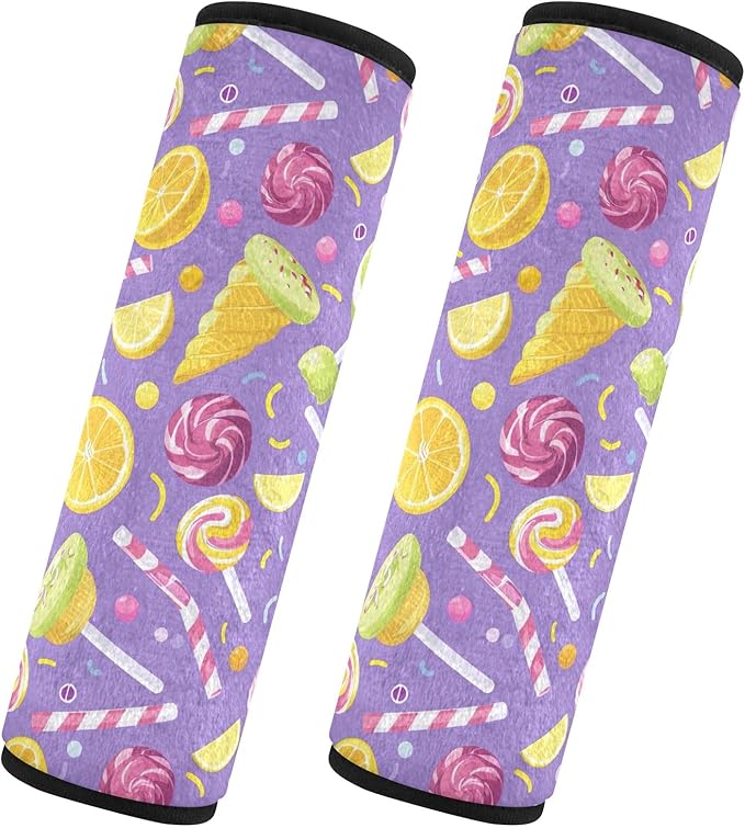 Pack of 2 Colorful Candy and Lollipops Car Seat Belt Covers Cute Car Seat Belt Pad Car Seat Shoulder Protector for Adults Kids Women Men