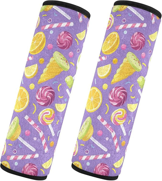 Pack of 2 Colorful Candy and Lollipops Car Seat Belt Covers Cute Car Seat Belt Pad Car Seat Shoulder Protector for Adults Kids Women Men