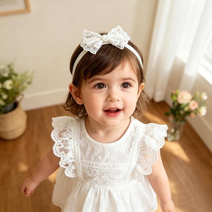 Baby Girls Cute Lace Bow Headband Soft Cotton Elastic Hair Accessories for Toddlers Newborns Ideal for Birthdays Baby Shower Photoshoots Special Occasions