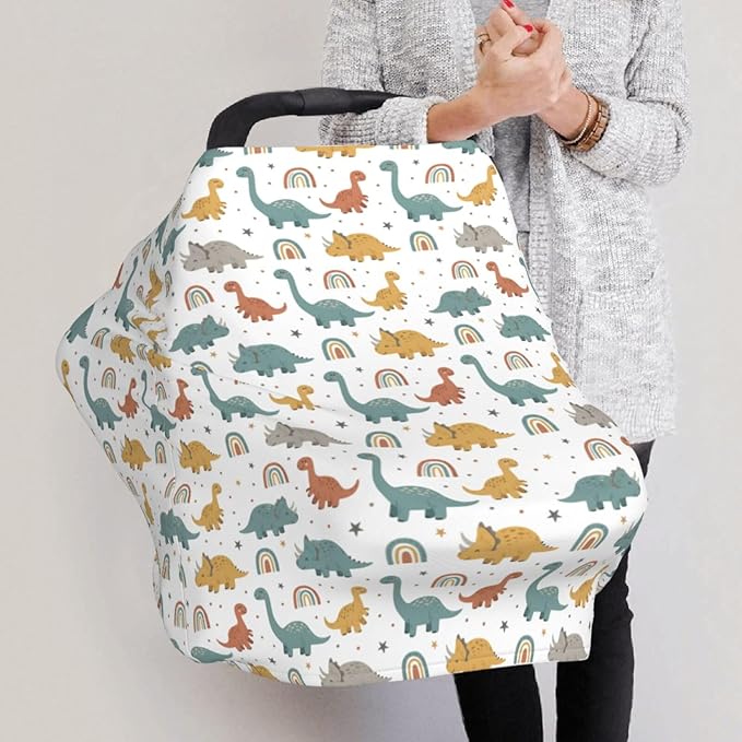 Dinosaurs and Rainbows Baby Car Seat Covers Carseat Canopy Soft Infant Stroller Cover Nursing Breastfeeding Covers for Girls Boys Newborn