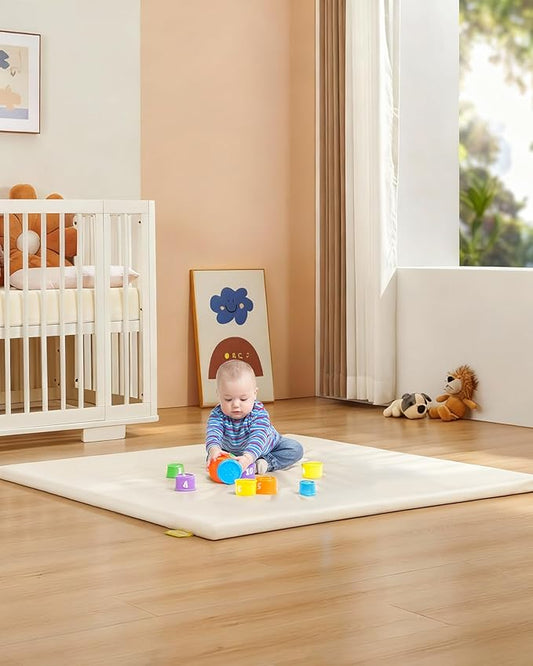 Baby Mat for Floor, Hypoallergenic Vegan Leather Cover Foam Play Mat for 50x50 Playpen, Easy to Wipe Clean & Waterproof, Thick Playmat for Infants and Toddlers