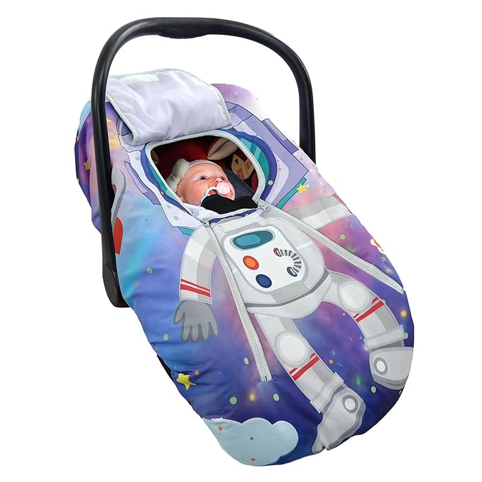Cute Cartoon Infant Car Seat Covers, Soft Warm Breathable and Windproof Canopy for Baby Car Seat (Cute Astronaut)