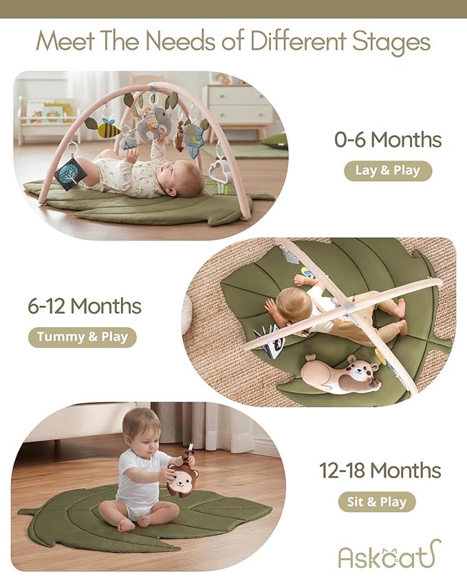 Infant Activity Center for Newborn to Develop Motor Cognition Leaves Leaf-Shaped Baby Play Gym & Activity Mat Extra Large Tummy Time Mat with 8 Detachable Toys