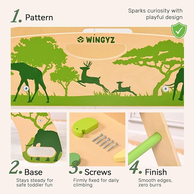 WINGYZ Pikler Triangle Set, Montessori Foldable 8-in-1 Jungle Gym with Reversible Animal Slide, Patent-Protected Climbing Set, Safe 2.35" Gap ASTM F963 Standards for Toddlers 18 Months-7 Years (Green)