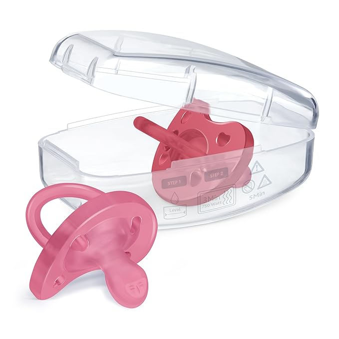 Chicco PhysioForma Orthodontic Pacifier for Babies 16-24 Months, 100% Soft Silicone, BPA Free & Breathing Support, 2-Pack with Sterilizing Case, Dark Pink