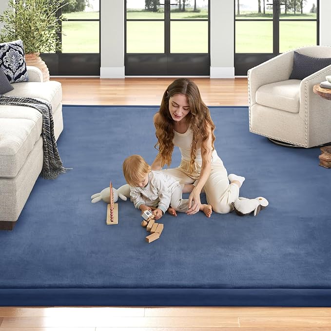 Baby Play Mat for Floor Nursery Rug Muscle Mat Area Rug Playroom Rug 59"x79" Playpen Mat Memory Foam 1.3" Thick Crawling Mat for Babies,Toddlers, Infants, Kids,Sapphire Blue
